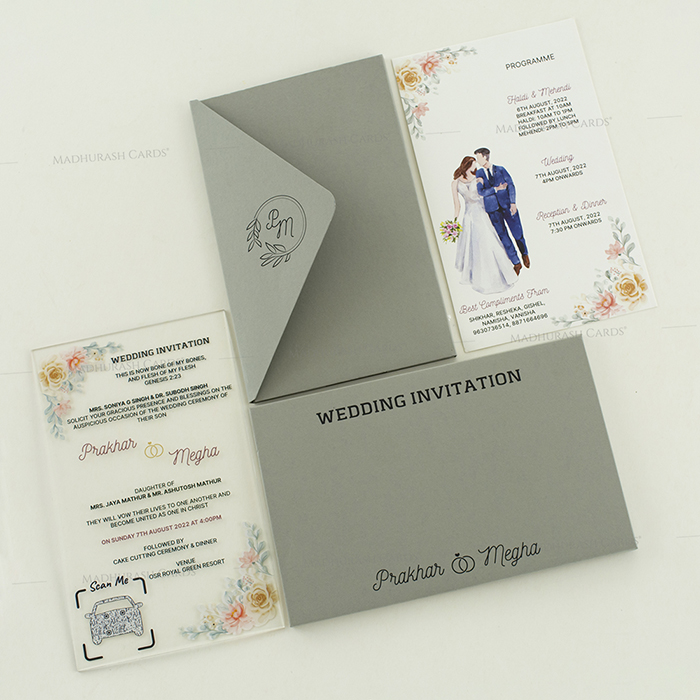 Acrylic Wedding Invites AWI-9417Grey 